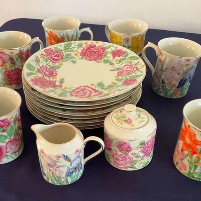 Service For 8 Of Lenox Flower Blossom Dessert Plates And Mugs With Creamer & Sugar Bowl. 