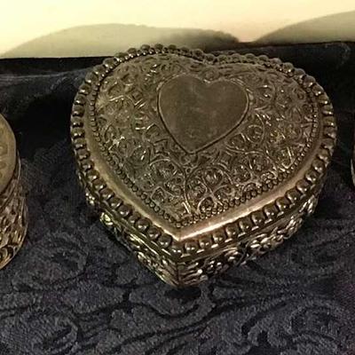 Three Lined Ornate Silver Toned Jewelry/Trinket Boxes