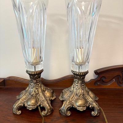 2 Ornate Metal Fluted Lamps 