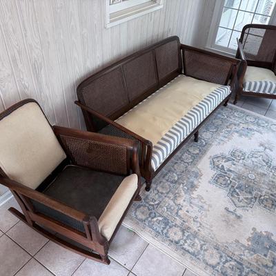 Rattan Sofa, Chair, And Rocker 