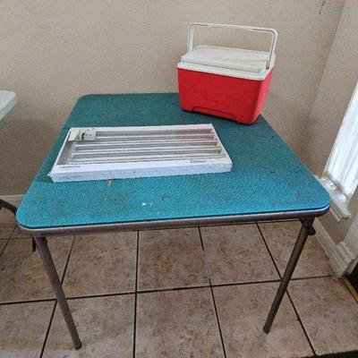 Sale Photo Thumbnail #223: Card Table, Towel Holder & Small Cooler 