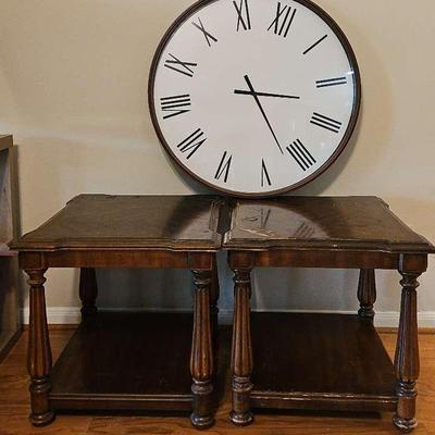 Sale Photo Thumbnail #133: 2 Woooden End Tables And Lrg Clock 