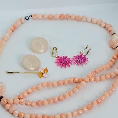 Pretty Pink Costume Jewelry Collection Necklace Earrings Pin 