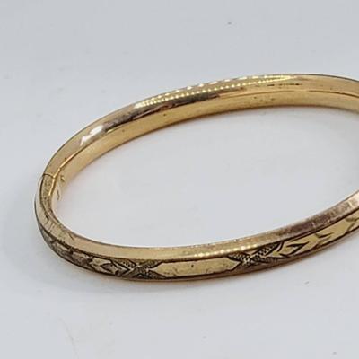 1/20 12k Gf Etched Victorian Hinged Childs Bangle Bracelet 