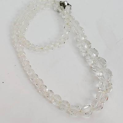 Heavy Faceted Crystal Bead Necklace Vintage 