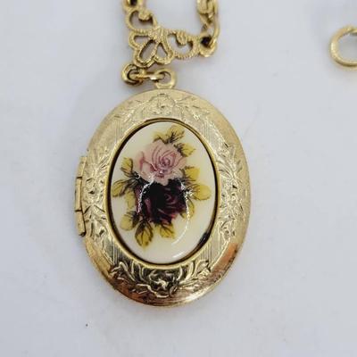 1928 Floral Locket Necklace Gold Tone 