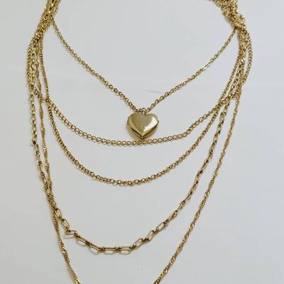 Citation 5 Strand Locket Necklace Gold Tone Multi Chain