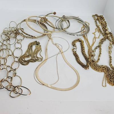 Gold Tone Mixed Age Costume Jewelry Lot - Necklaces and Bracelets 