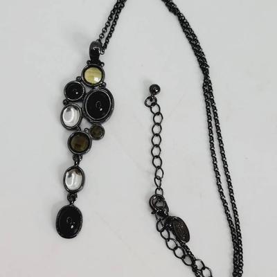 Lia Sophia Gunmetal Black Clear & Yellow Pendant Necklace 