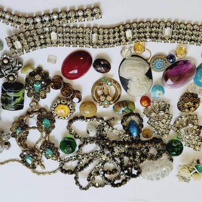 Craft Harvest Repair Lot Antique Glass Rhinestone 