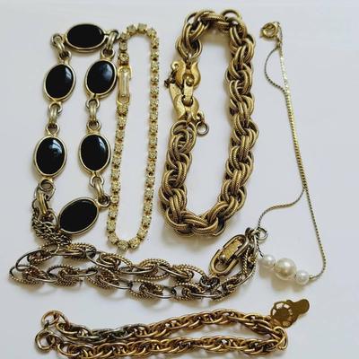 Monet and Other Gold Tone Faux Pearl Rhinestone Bracelet Lot
