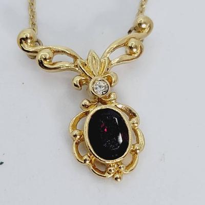 Red Crystal Gold Tone Glam Necklace 