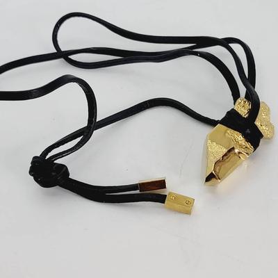 Micheal Kors Leather Goldtone Nugget Necklace 