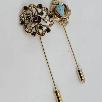 Stick Pin Faux Amethyst and Turquoise 2pc 