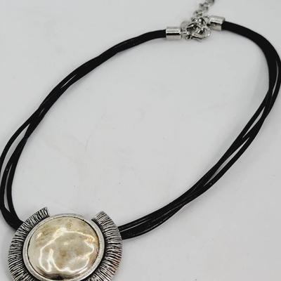 Chico's Silver Tone Corded Disc Medallion Pendant Necklace 