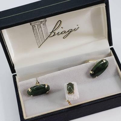 Imported Green Jade Cufflinks and Tie Tack
