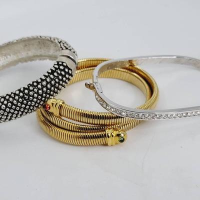 Silver and Gold Tone Hinged and Wrap Bracelets Nice 3pc  Set 