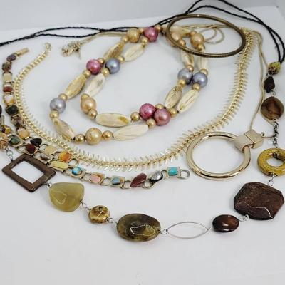 Boho Festival Jewelry Lot with Necklaces & Bracelets - Metal Stone & Bone