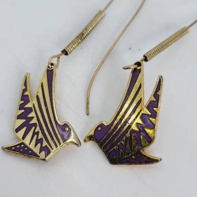 Laurel Burch Signed Enamel Bird Earrings