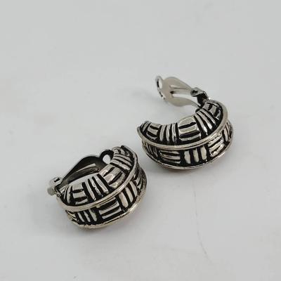 Sterling Basket Weave Clip Earrings 925 Silver 