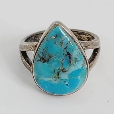 Sterling Turquoise Teardrop Ring Sz 7 925 NK