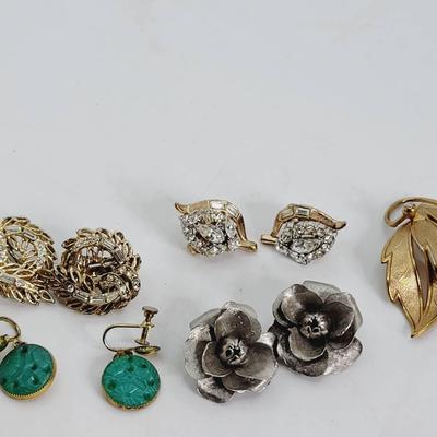 Coro Marvella and Trifari Signed Costume Jewelry Lot Earrings and Pin