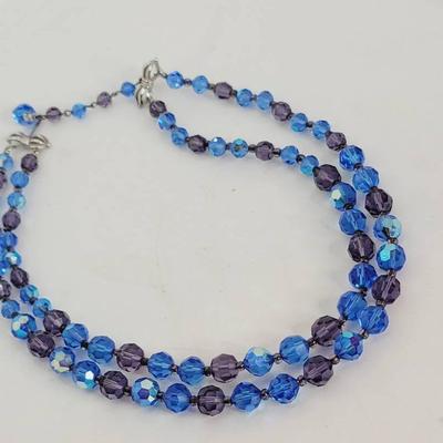 Marvella 2 Strand Blue Aurora Faceted Glass Necklace 