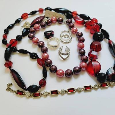 Red Pink and Mauve Vampy Goth Glam Jewelry Lot