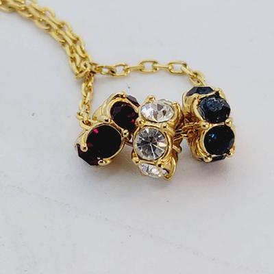 Red White and Blue Crystal Beads Necklace Gold Tone 