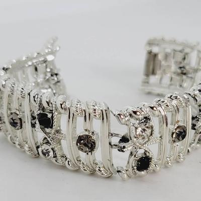 Coro Silvertone Clear And Grey Rhinestone Mix Bracelet 