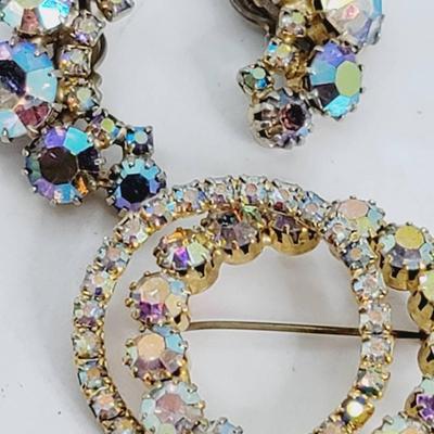 Aurora Borealis Vibrant Rhinestone Earrings and Pin