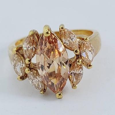 Faux Morganite Gold Tone Sz 8 Cocktail Ring 