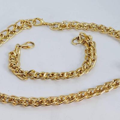 Gold Tone Chain Set Necklace and Bracelet 