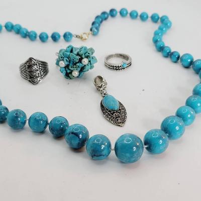 Southwest Costume Silver Tone and Faux Turquoise Jewelry Lot