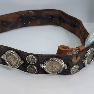 Leather Belt Silver Coins 8 Walking Liberty 1 Franklin 20 Mercury  Vintage Fair Condition