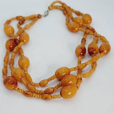 Multi Strand Faux Amber Beaded Necklace