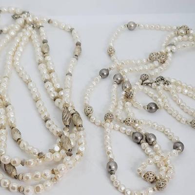 Artisan Faux Pearl and Silver Tone Beaded Necklaces Mix & Match 4pc 