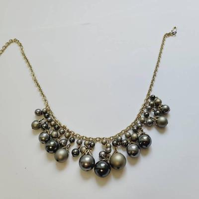 Japan Grey And Gold Tone Cha-cha Style Beaded Necklace Vintage 