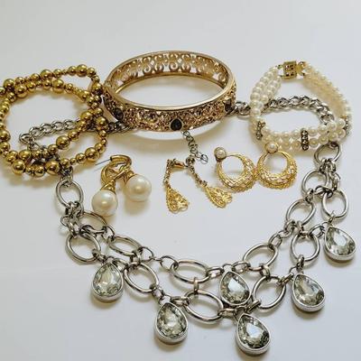 Gold and Silver Tone with Faux Pearl and Rhinestone Jewelry Lot