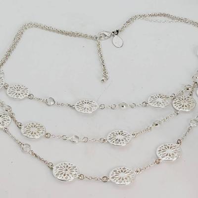 Whbm Silvertone Multistrand Clear Stone Necklace 