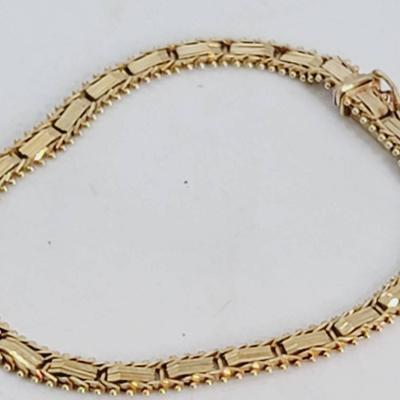 14k Yellow Gold Beaded Edge Link Bracelet 