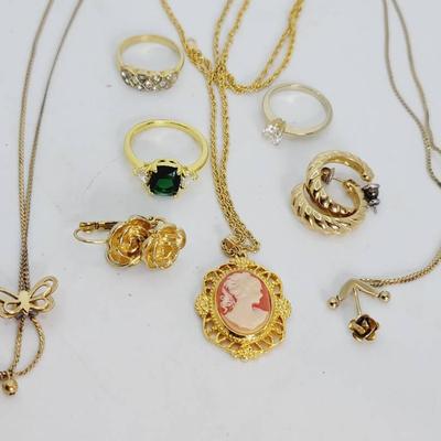 Romantic Gold Tone Jewelry Collection Cameo Rose