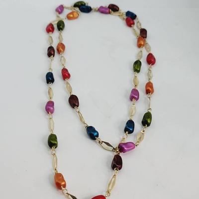 Baroque Style Faux Pearl And Link Necklace Multi Color Mid Century