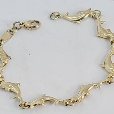 14k Yellow Gold Dolphin Bracelet Italy 585