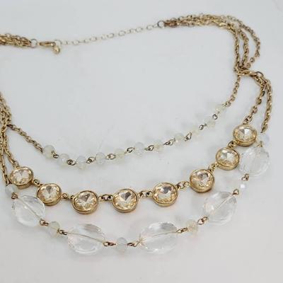 3 Strand Rhinestone and Faceted Bead Necklace 
