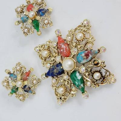 Sarah Coventry Demi Parure Large Multicolor Pin Earrings