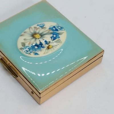 Gold Tone and Floral Compact or Pillbox