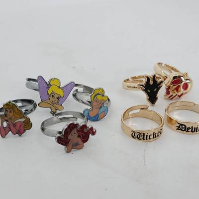 Disney Princesses and Villains Adjustable Costume Ring Set Ariel Tinkerbelle Maleficent Snow White