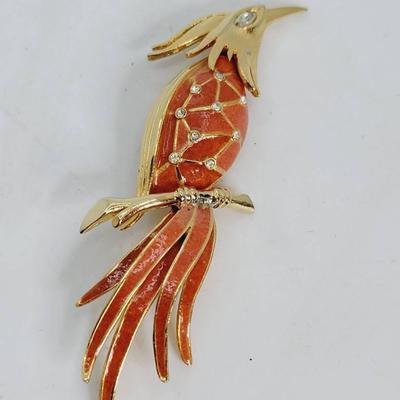 Boucher Rhinestone Enamel Rare Bird Pin Phoenix Fire 