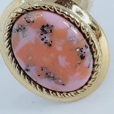 Pink Confetti Composite Stone Goldtone Adjustable Ring